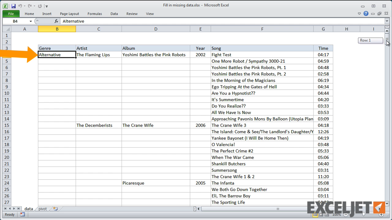 Excel tutorial shortcut recipe fill in missing data